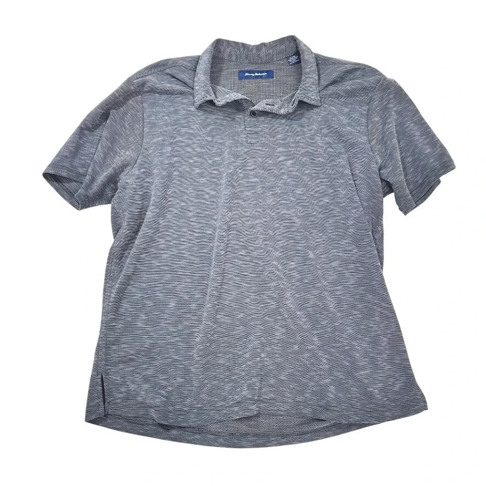 Tommy Bahama Mens XL Gray Blue Striped Tencel Blend Polo Golf Shirt
